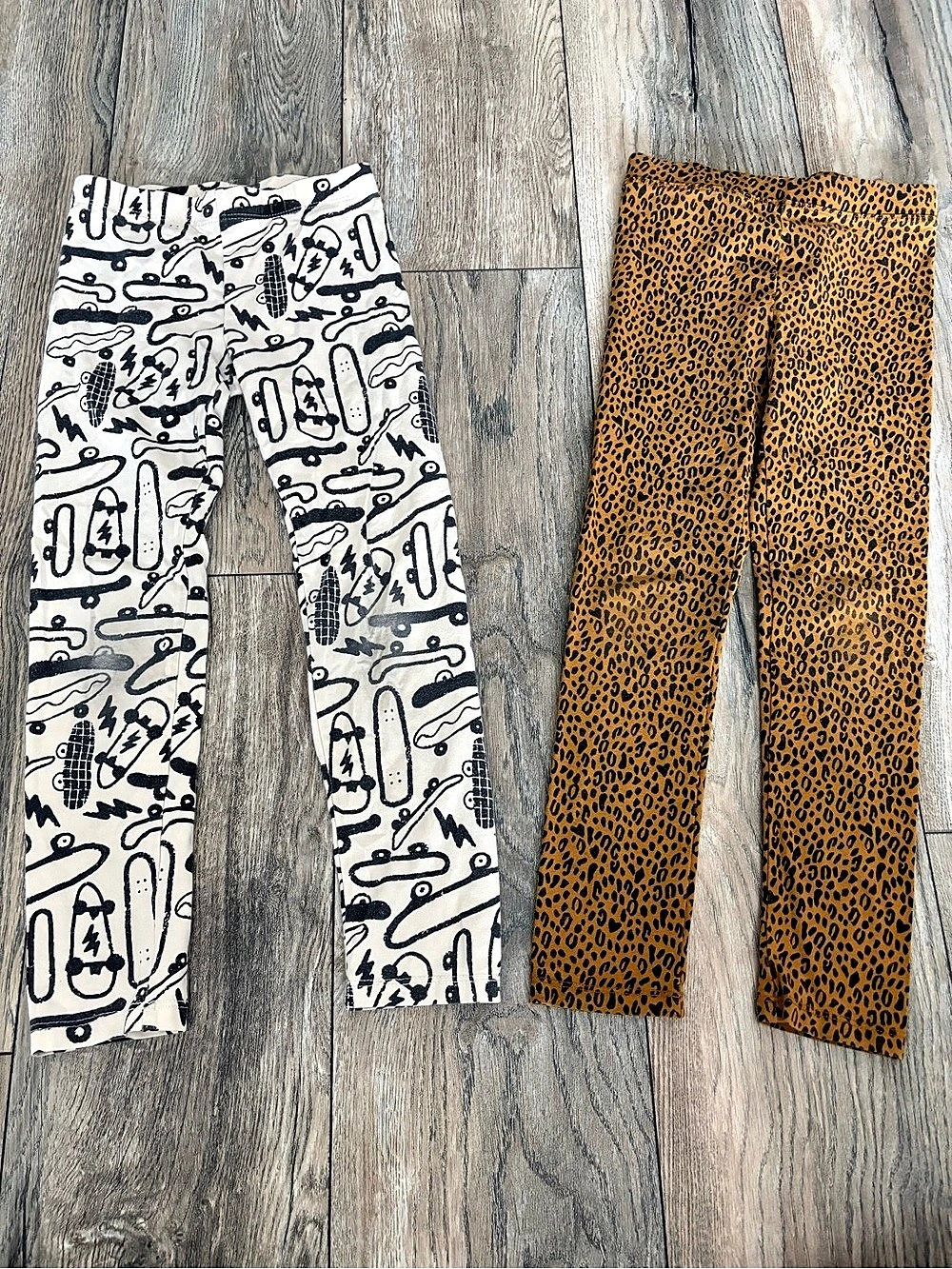 Crewcuts and Cat & Jack Girls Size 6-7 2-Pair Leggings Set | leopard print and s
